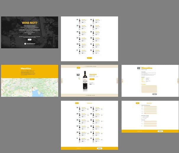 Overview of the desktop layouts for the wine tasting web app